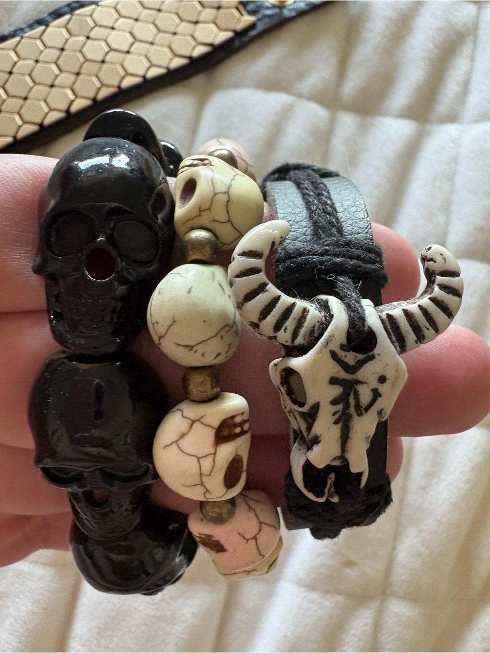 Set of 4 Unique Bracelets-Skulls, Horns and Leather